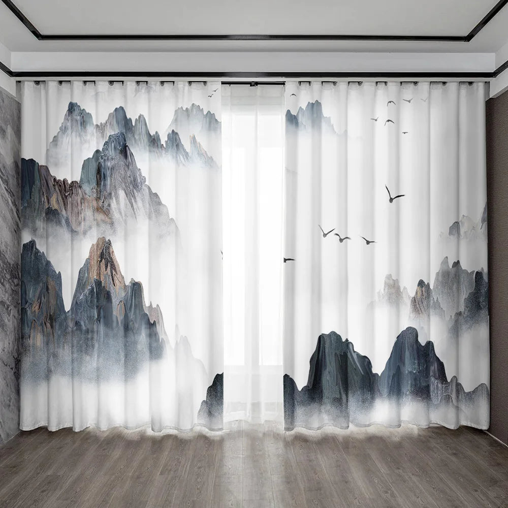 rideaux blancs paysages japonais aquarelle moderne pièces polyester 75x166cm 105x230cm