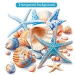 autocollant mural decoratif coquillages etetoilesmer bleuorange beige blanc adhésif salon refrigérateur