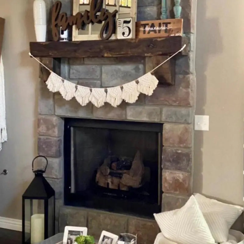 guirlande décorative macramé bohème crème triangles franges suspension bois ethnique