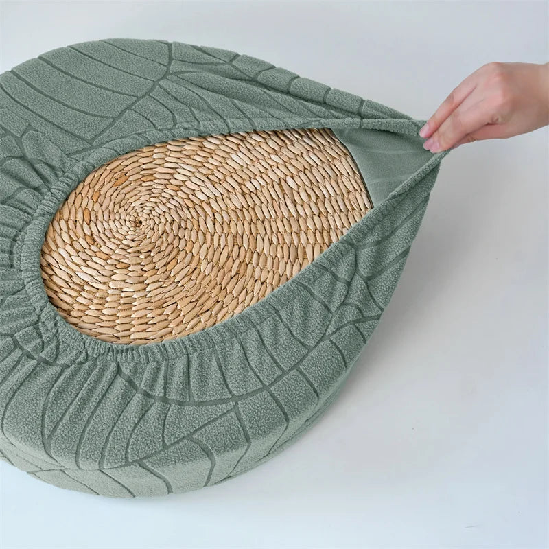 housse coussin rond motif feuilles gris moderne extérieur salon décoration fixations polyestère machine