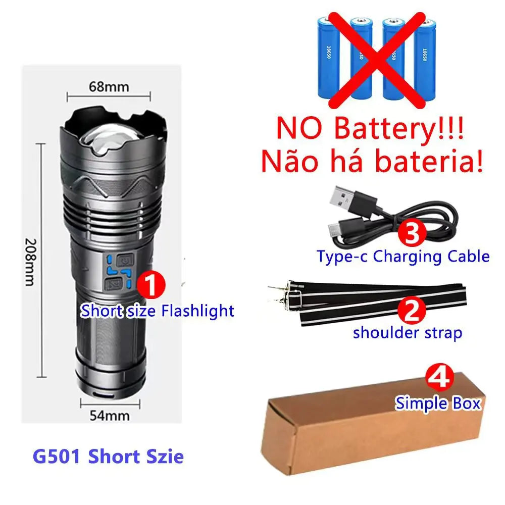 lampe torche rechargeable puissante éclairage led zoom argent noire moderne
