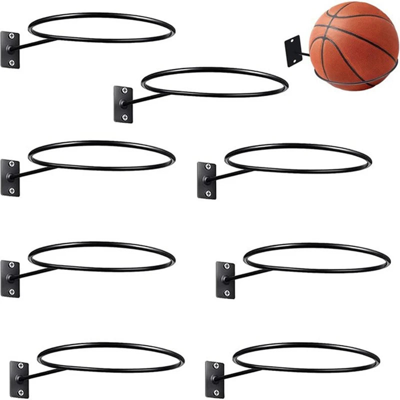 support mural acier noir orange ballons basketballs rangement décoration minimaliste fixations vis plaques métalliques