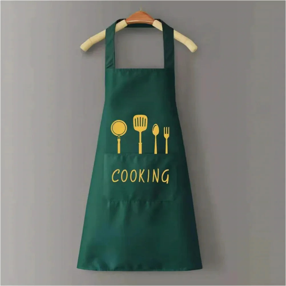 tablier cuisine graphique motifs cuillères fourchette couteau spatule cooking noir vert marron rouge