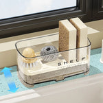 rangement cuisine étagère transparente moderne brosse vaisselle éponge détergent adhésif minimaliste