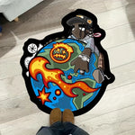 tapis graphique personnages terre flamme étoile moderne bleu orange noir
