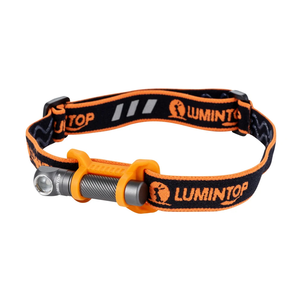 lampe frontale led noir orange compact bandeau élastique 180° modes haut moyen bas