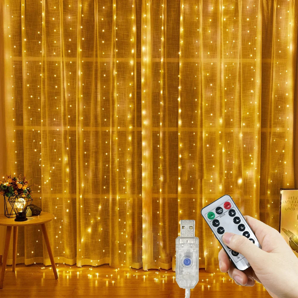 guirlande lumineuse led rideau décoration intérieur mariage fête télécommande usb blanc chaud multicolore