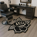 tapis noir blanc fleur stylisée moderne antidérapant intérieur extérieur plage