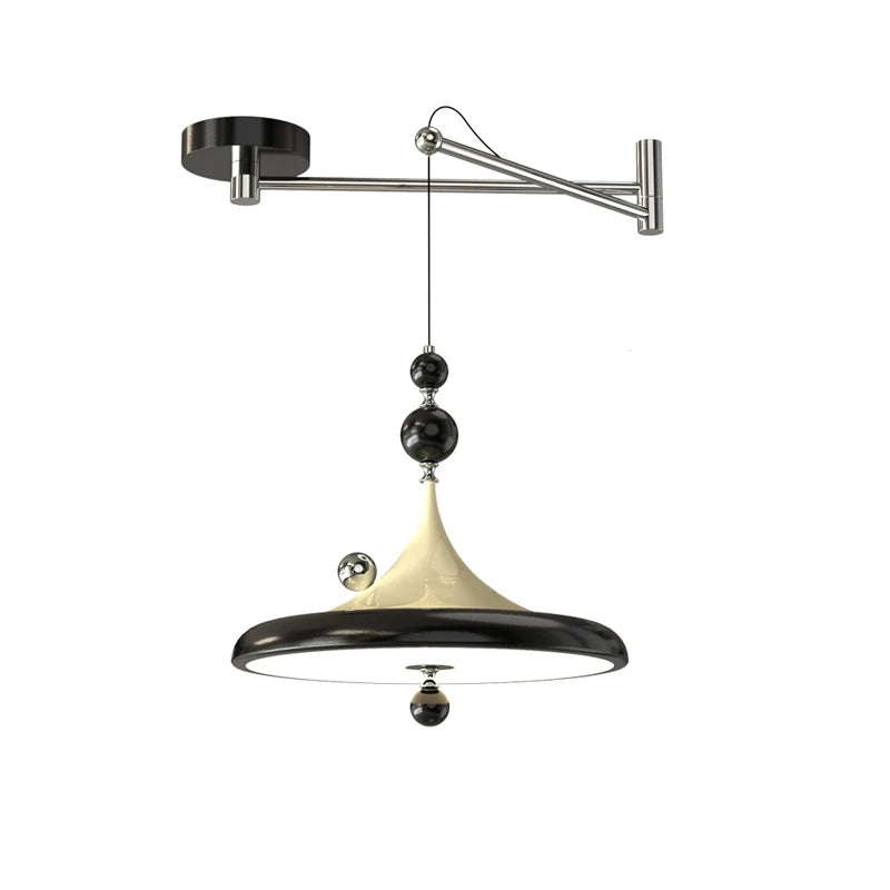 lampe suspendue moderne blanc noir marron brillante tringle métal bois chambre salon étude