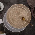 placemat moderne rond beige blanc rayures concentriques respectueux environnement polyester 38x38cm élégant festive