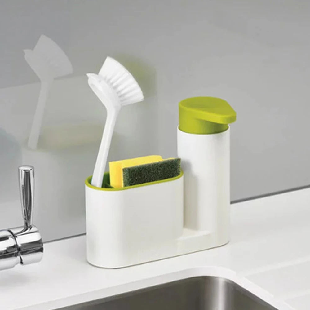 récipient moderne savon shampoing brosse éponge cuisine salle bains blanc vert bleu plastique minimaliste
