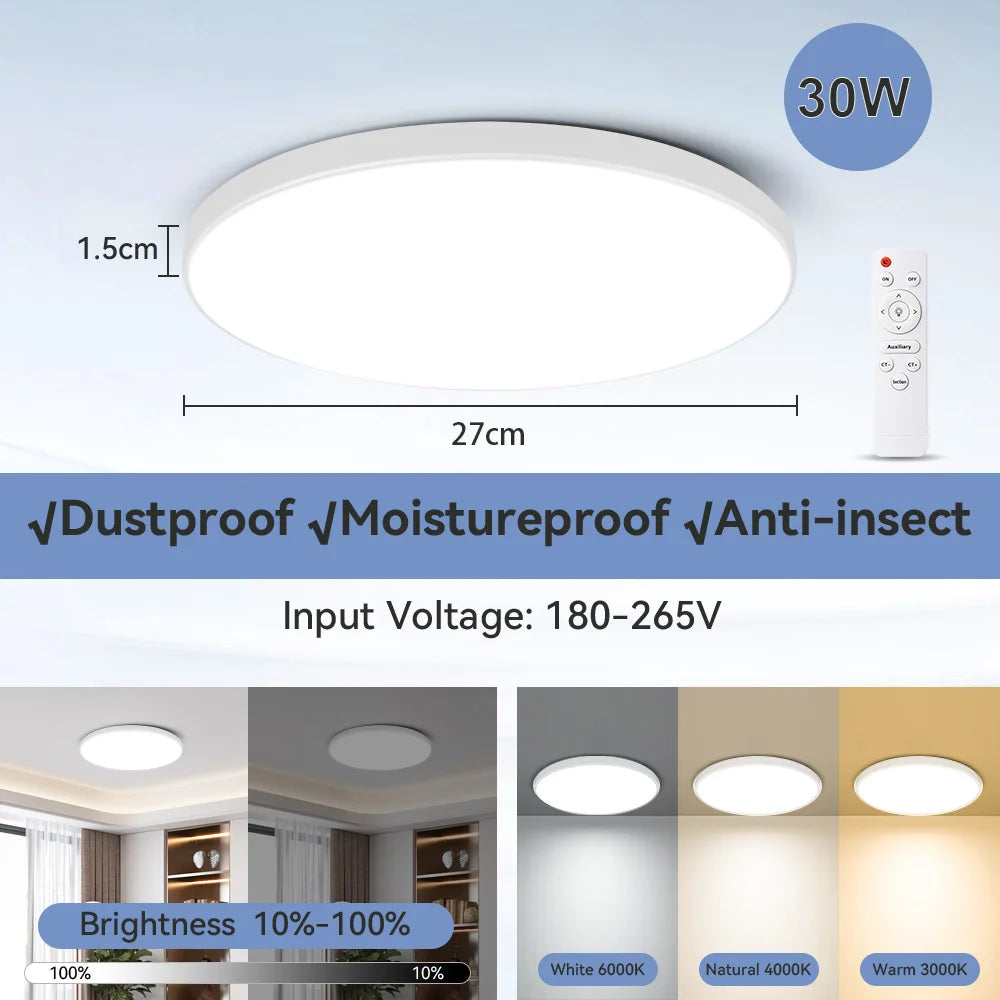 plafonnier led blanc doré moderne télécommande 30w 40w 50w étanche