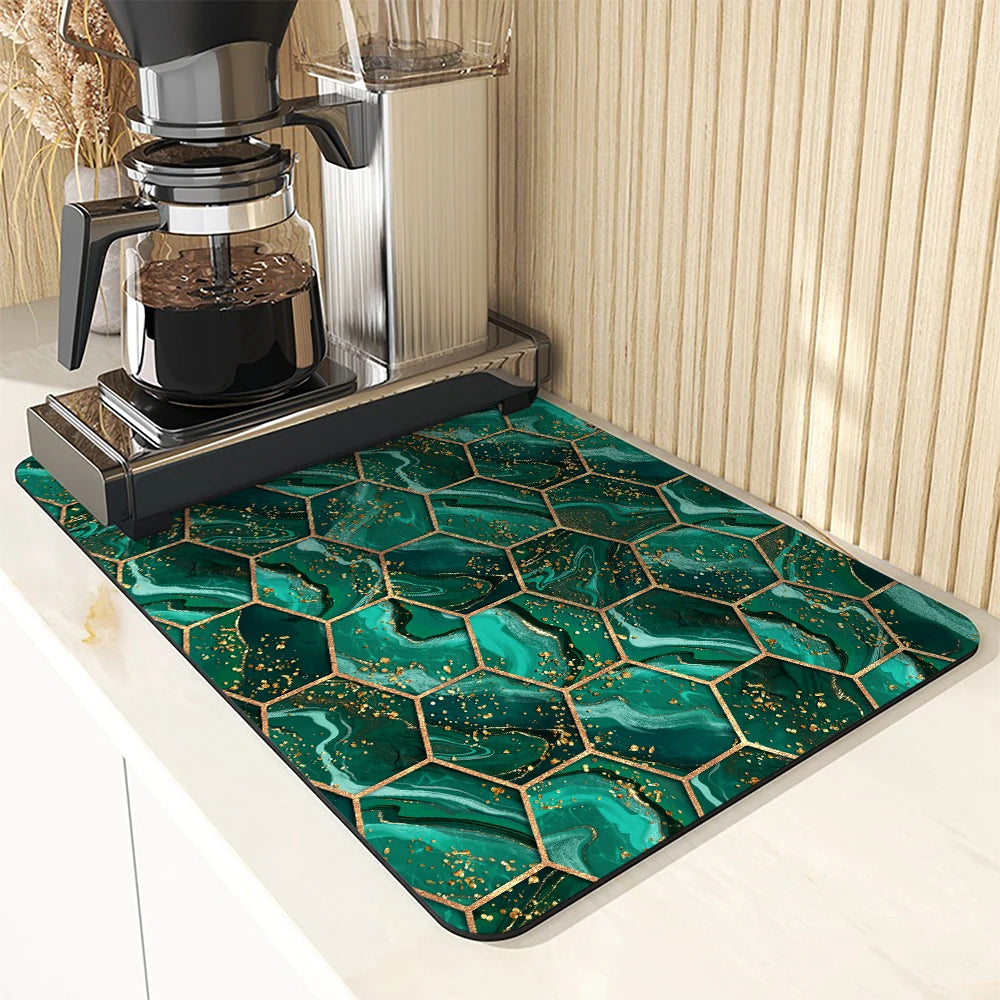 tapis cuisine absorbant rapide marbre vert géométrique moderne élégant polyesters respectueux environnement