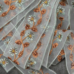 ruban brodé fleurs polyester 4.5cm large translucide violet rose bleu decoratif couture festif ecologique