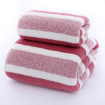 serviettes rayées absorbantes bain visage rapide douces moderne vert gris blanc rose marron crochets
