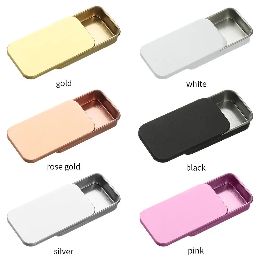 boîtes métalliques rectangulaires or blanc rose doré noir argent minimalistes respectueuses environnement organisatrices cosmétiques