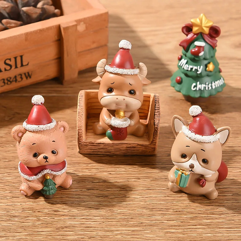 Ornement Noël résine famille animaux vert clair