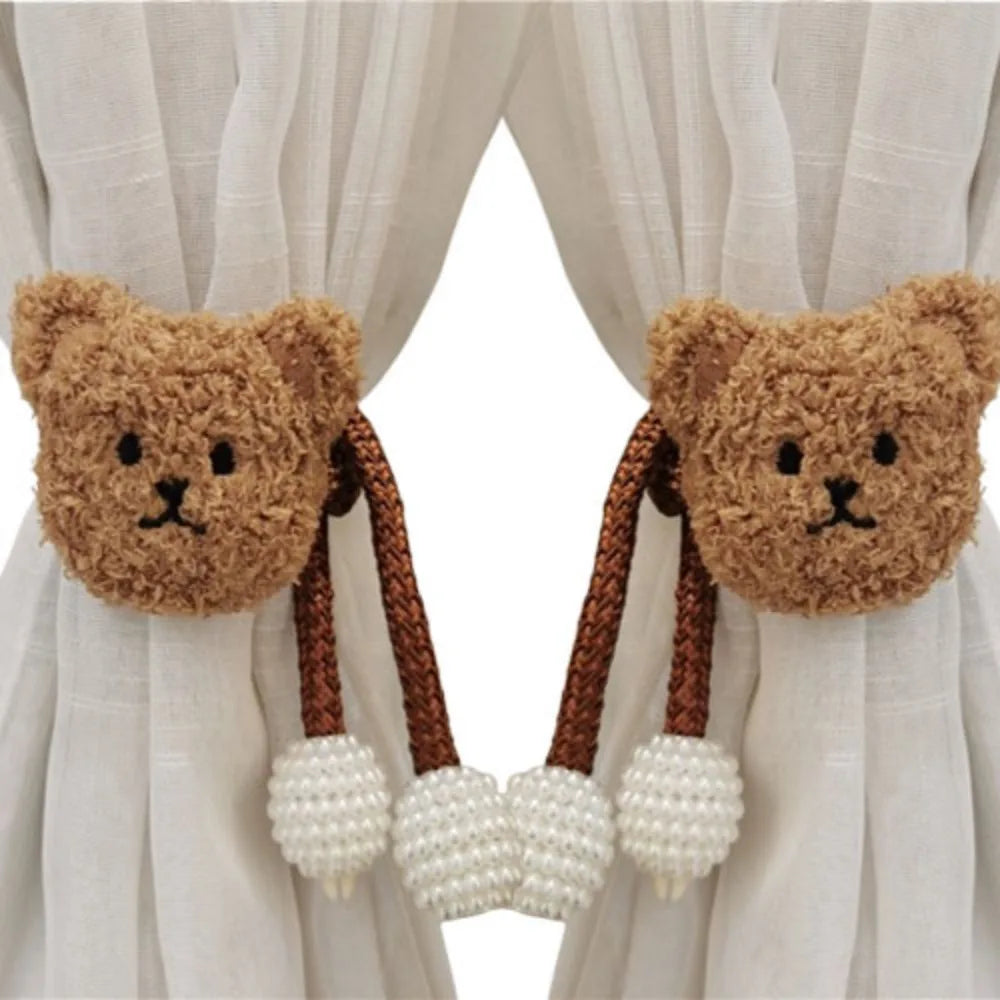 attache cordon fenêtre teddy bear mignon décoration maison tissu doux couleur beige marron clair