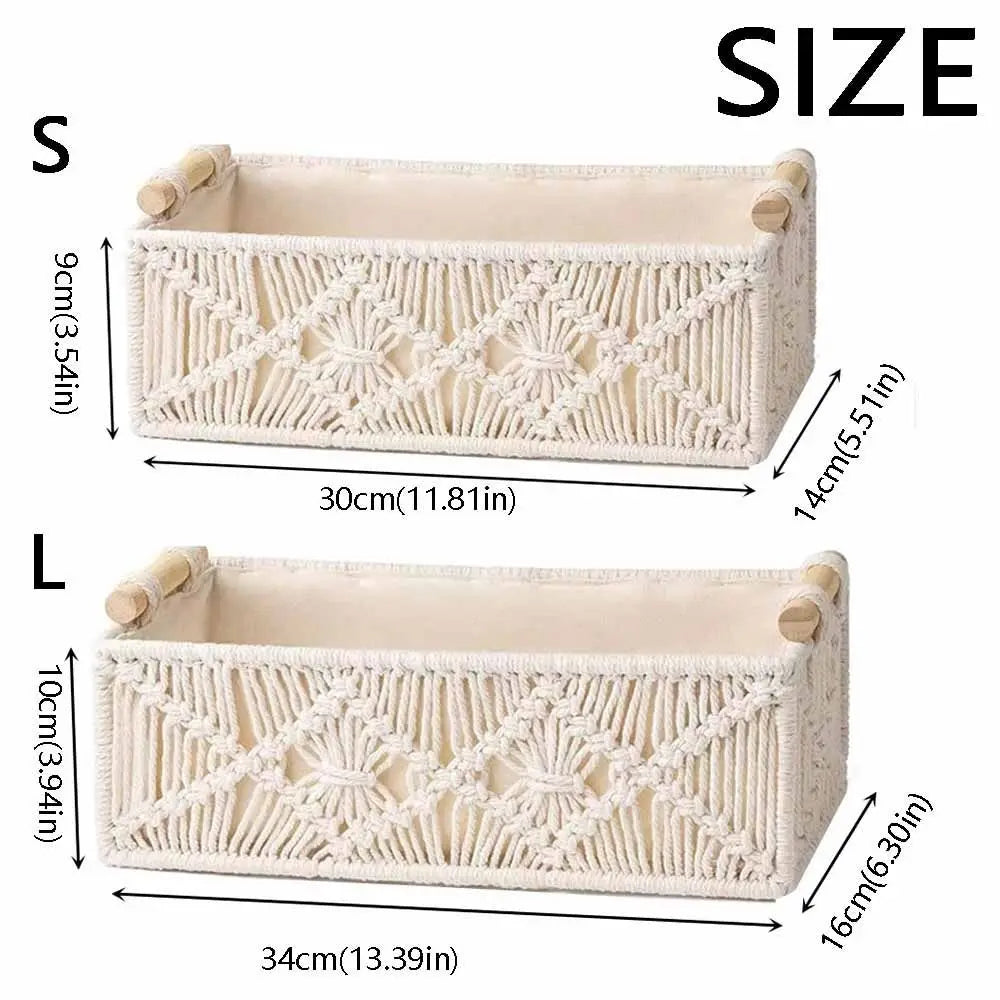 panier rangement tressé bohème motif floral blanc crème robuste utilisation multiple empilable rustic