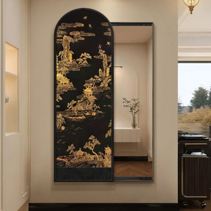 miroir artisanal noir bambou paysager mural décoration maison traditionnel ornement salon chambre