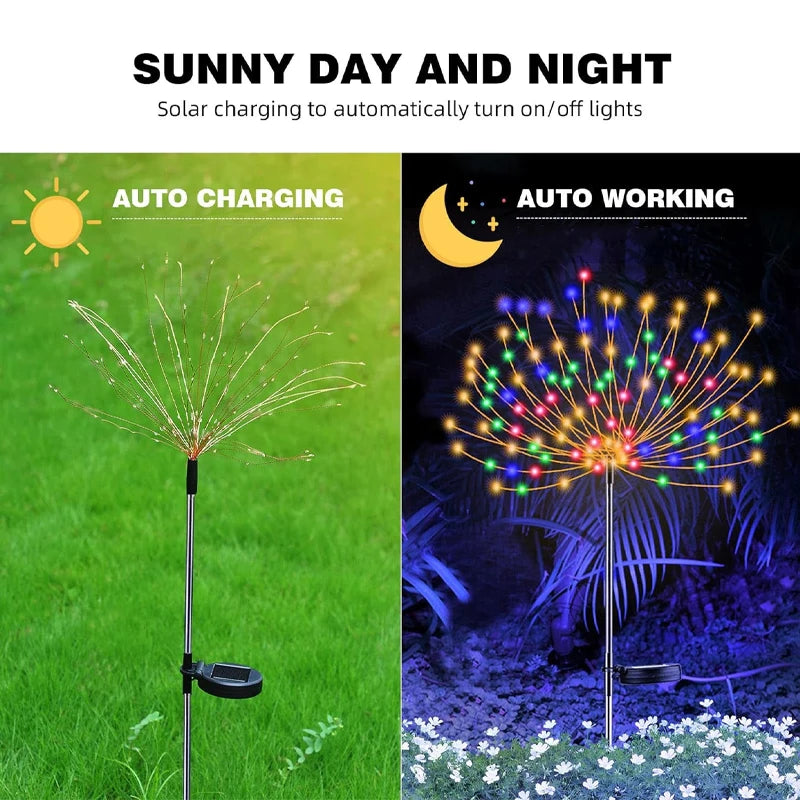 guirlande lumineuse solaire moderne 60 90 120 150 200 led multicolore feu d'artifice piquet