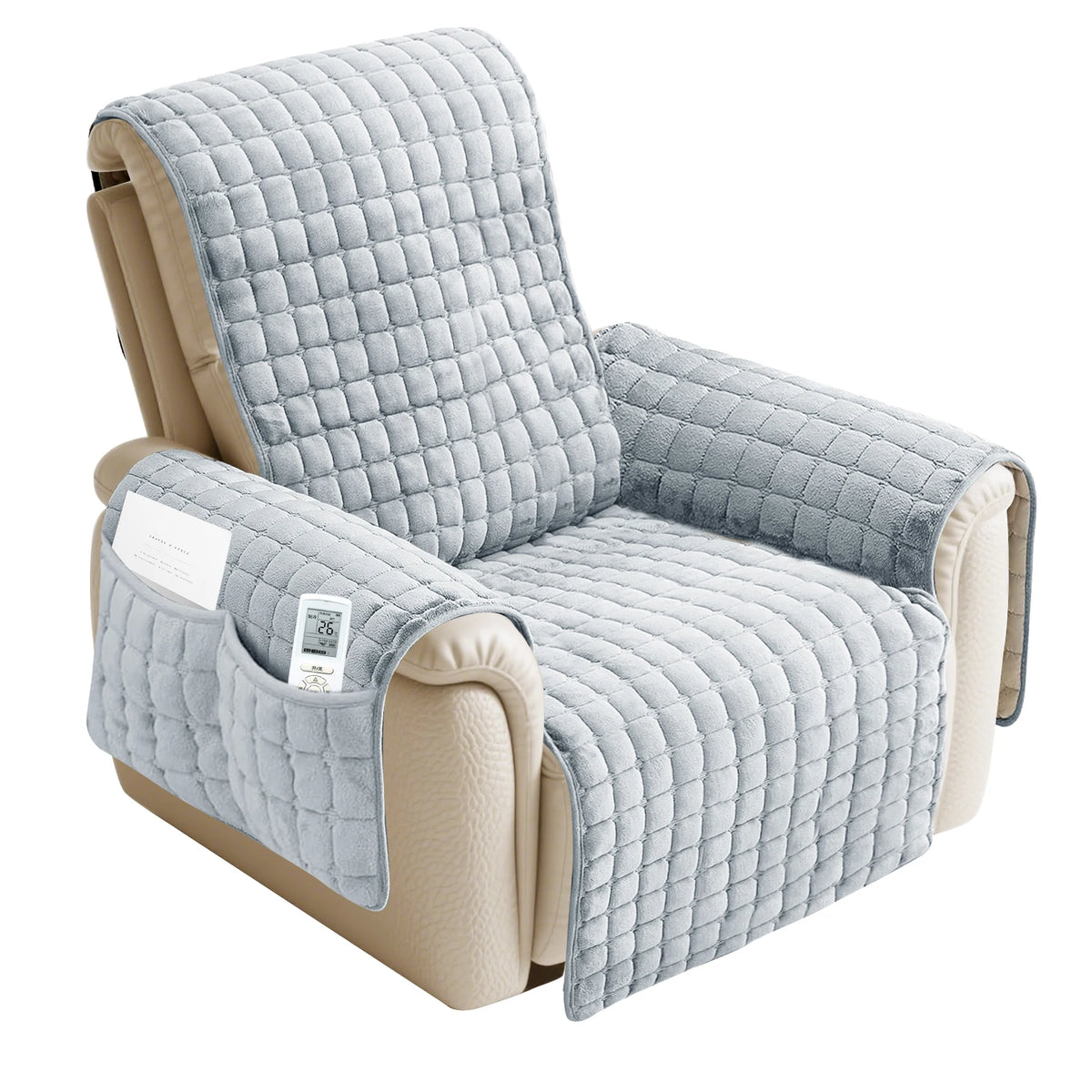 housse fauteuil inclinable noir beige quilté moderne boucles métalliques poche polyestère nettoyage sec automne