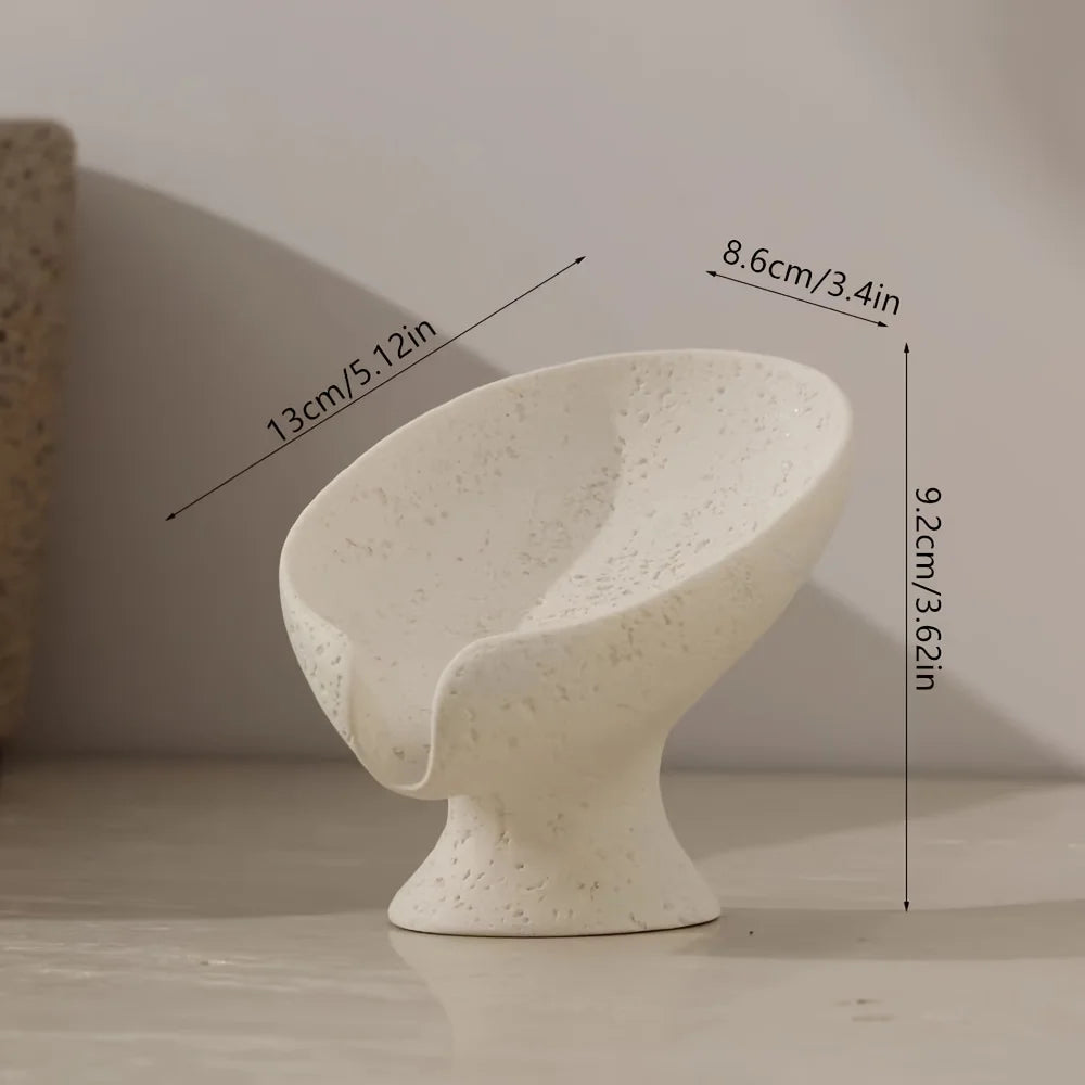 porte savon support feuille céramique texturée minimaliste salle bain ovale blanc beige