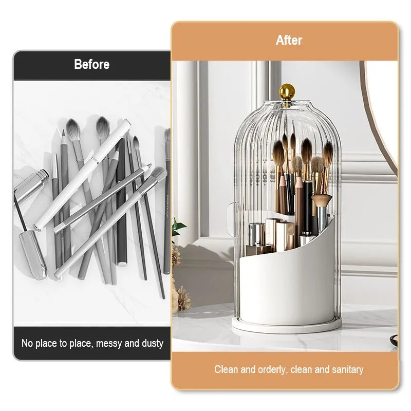 organisateur maquillage pinceaux rouges lèvres rotation 360 blanc transparent moderne élégant cosmétiques rangement