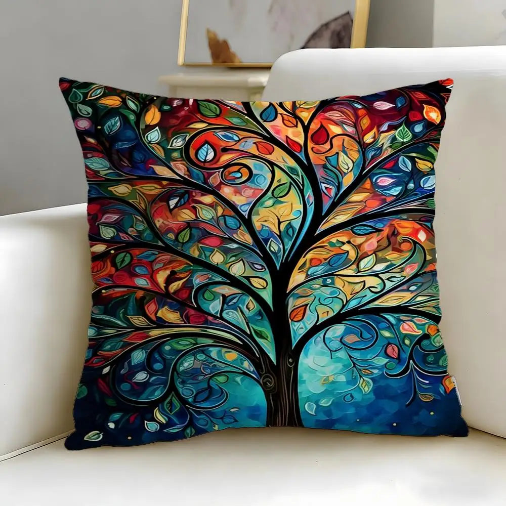 housse coussin multicolore arbre abstrait moderne polyester 45x45cm zip invisible facile laver canapé lit
