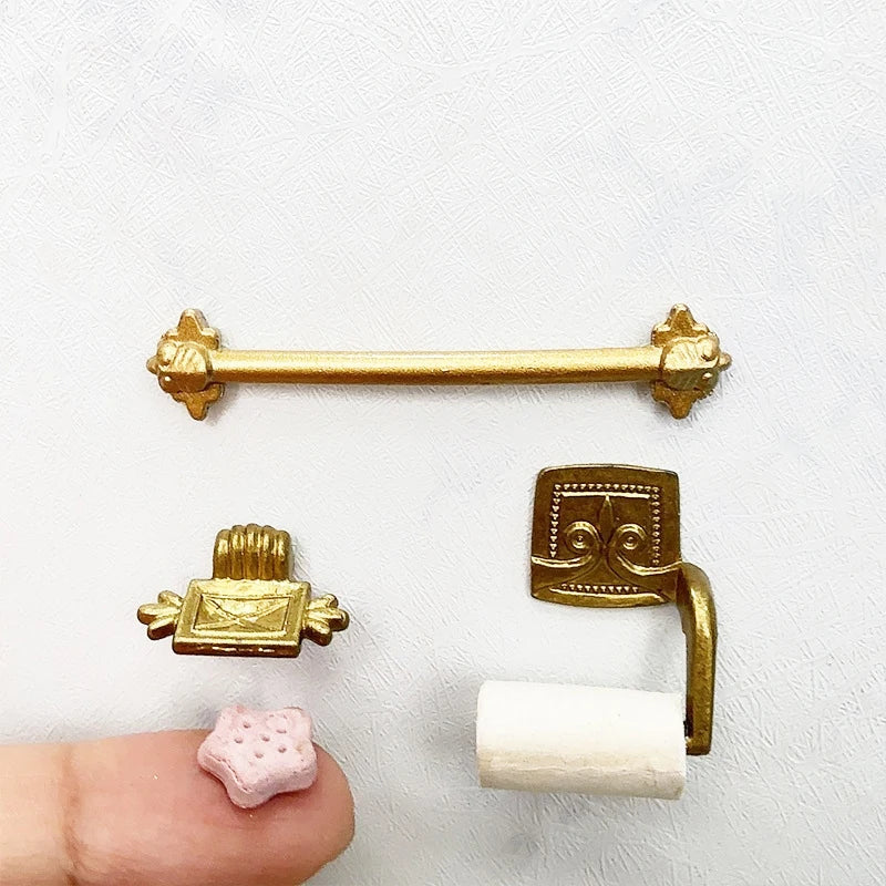 accessoires salle bain or ornements floraux classique porte serviettes rouleau papier toilette miniature 1/12