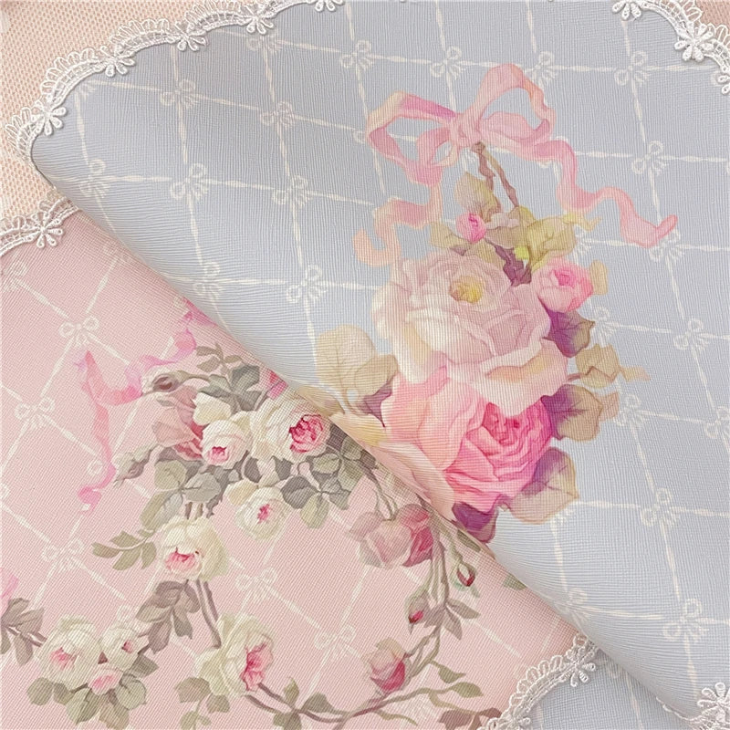serviettes table vintage rose clair fleurs blanches dentelle bordure romantique fournisseur respectueux environnement
