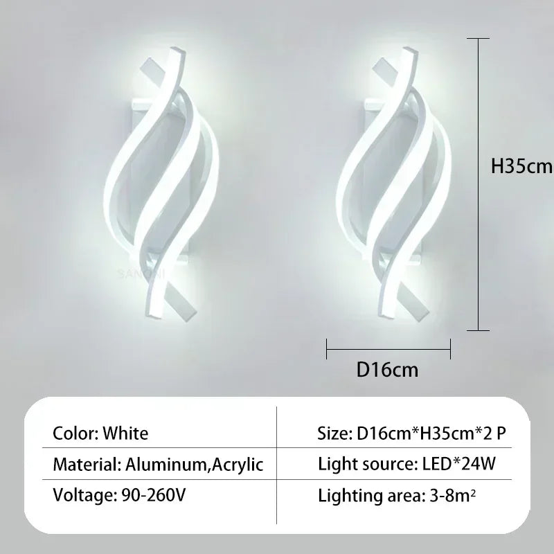 applique murale led blanc ondulé contemporain éclairage intérieur salon chambre coucher