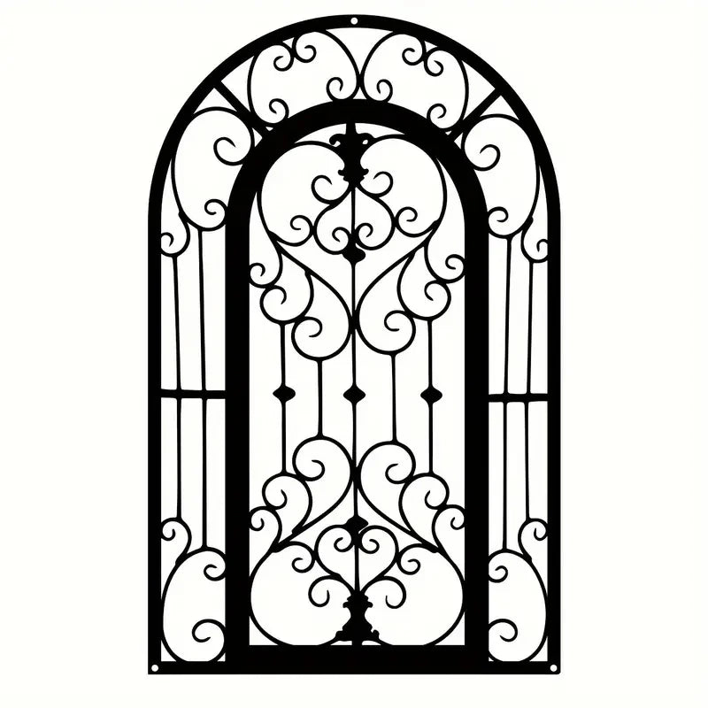 grille fenêtre noire ornements floraux classique métal décoration extérieure patio porte entrée
