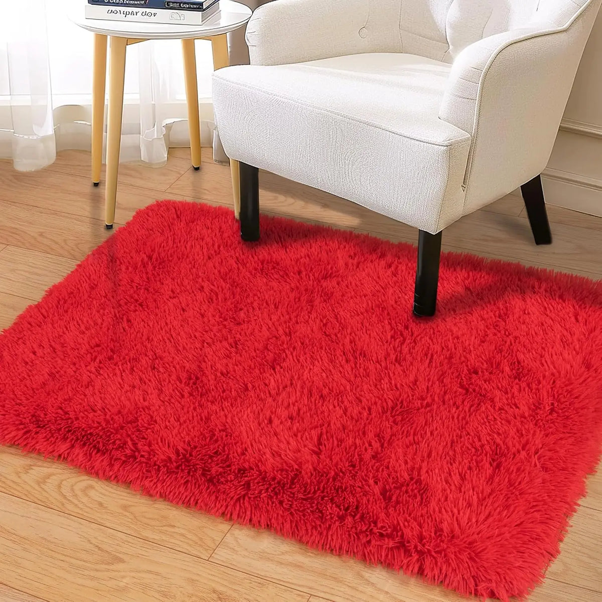 tapis rouge uni peluche moderne 50x80cm confortable antidérapant chambre salon vestibule