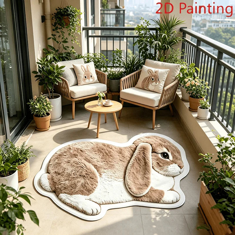 tapis forme lapin moderne doux marron clair blanc antidérapant salon chambre
