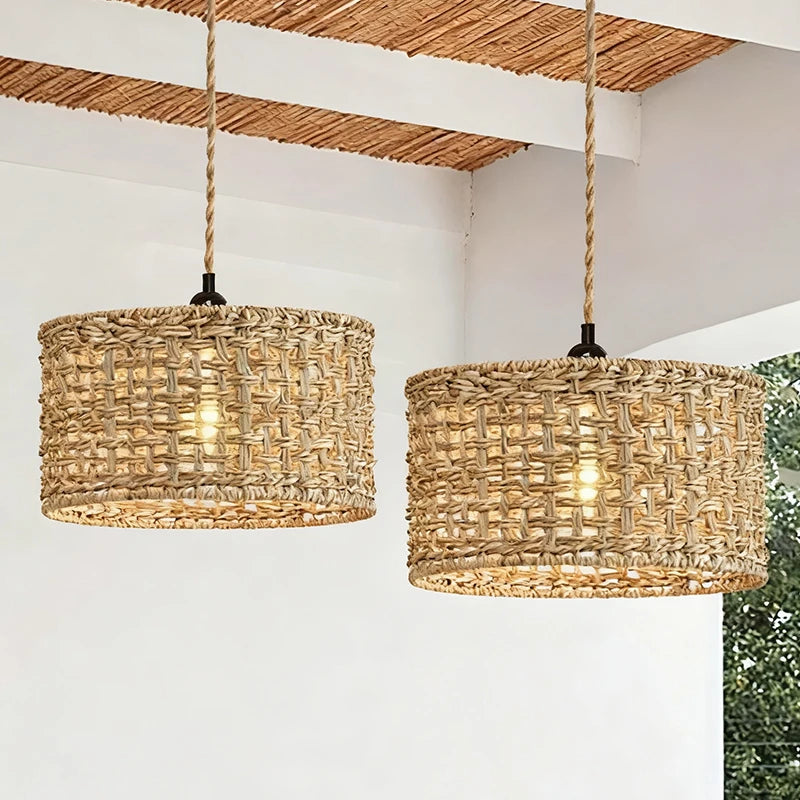 lampe suspendue tissage artisanal rustique boho chic naturelle salon restaurant