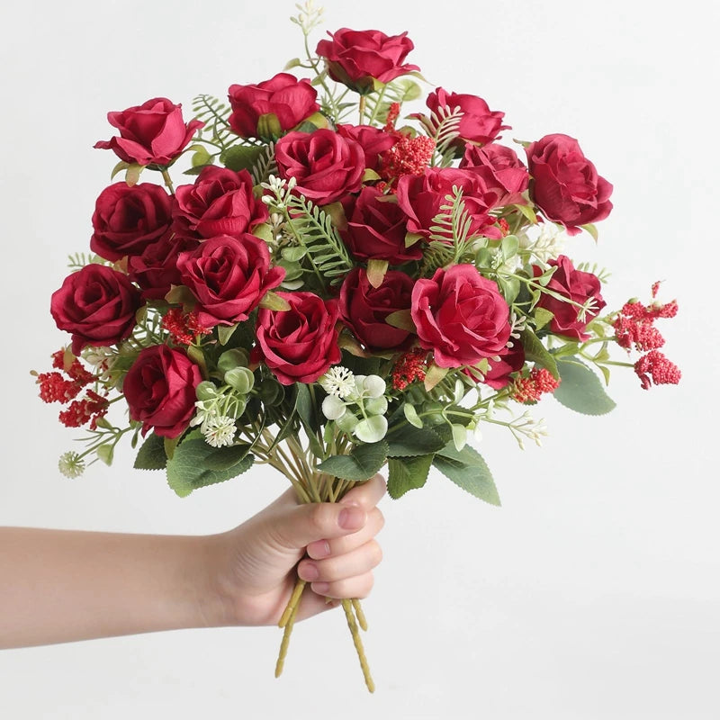 décoration intérieure bouquet roses artificielles soie blanc rouge modernes anniversaire mariage baby shower