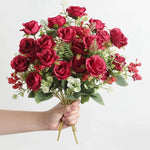 décoration intérieure bouquet roses artificielles soie blanc rouge modernes anniversaire mariage baby shower