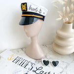 chapeau marin chapeau mariage sash nuptial ancre dorée écriture cursive blanc or festif