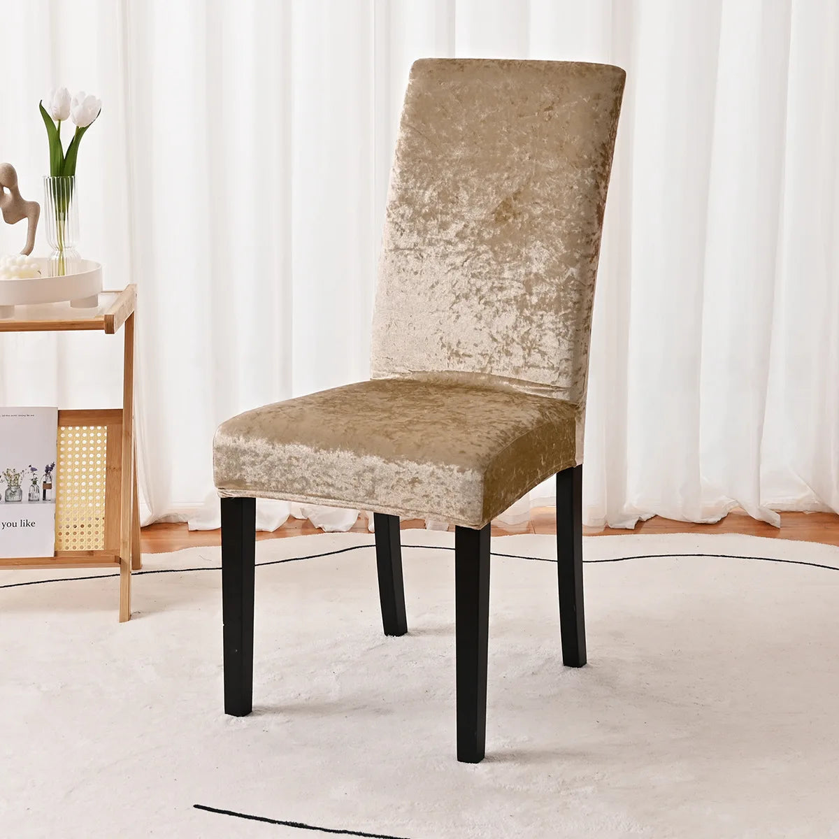 housses chaise velours moderne beige gris blanc élastiques amovibles extérieur fauteuil polyester spandex
