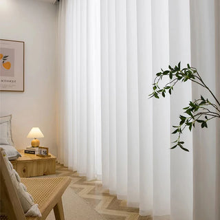 rideaux blancs plissés tissu mousseline soie translucides scandinave minimaliste fixations poches crochets