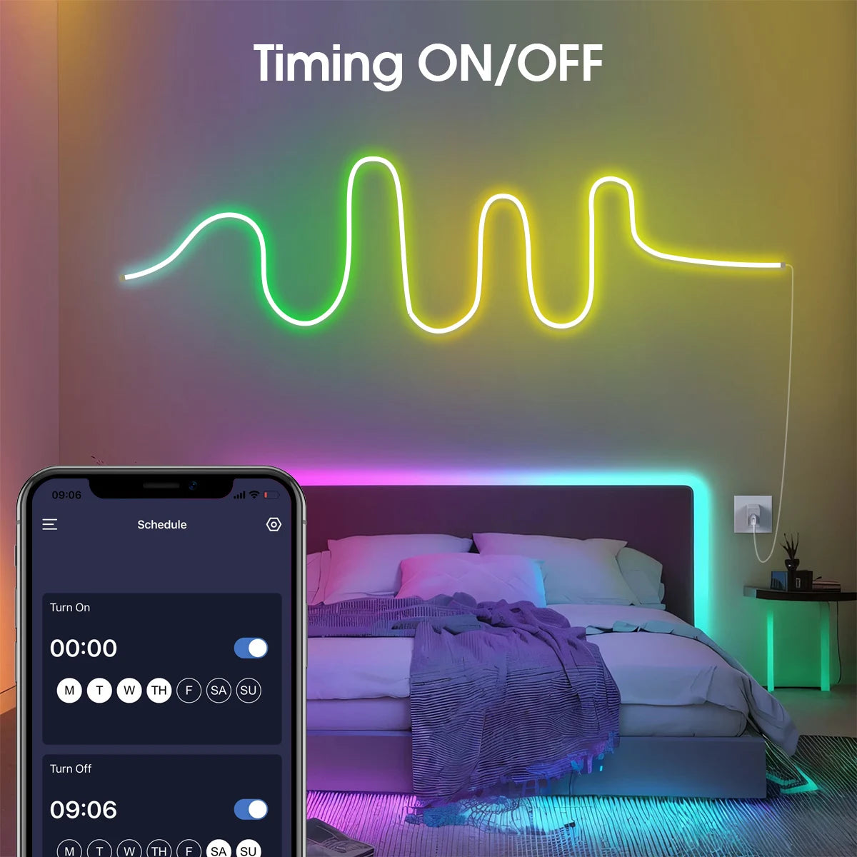 ruban led néon multicolore fluo moderne télécommande usb application mobile étanche flexible