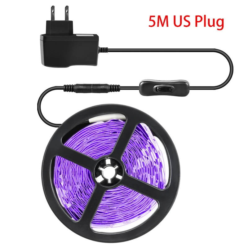 bande lumineuse led uv 12v 5m spirale violet moderne cosmétiques billets linge pierres