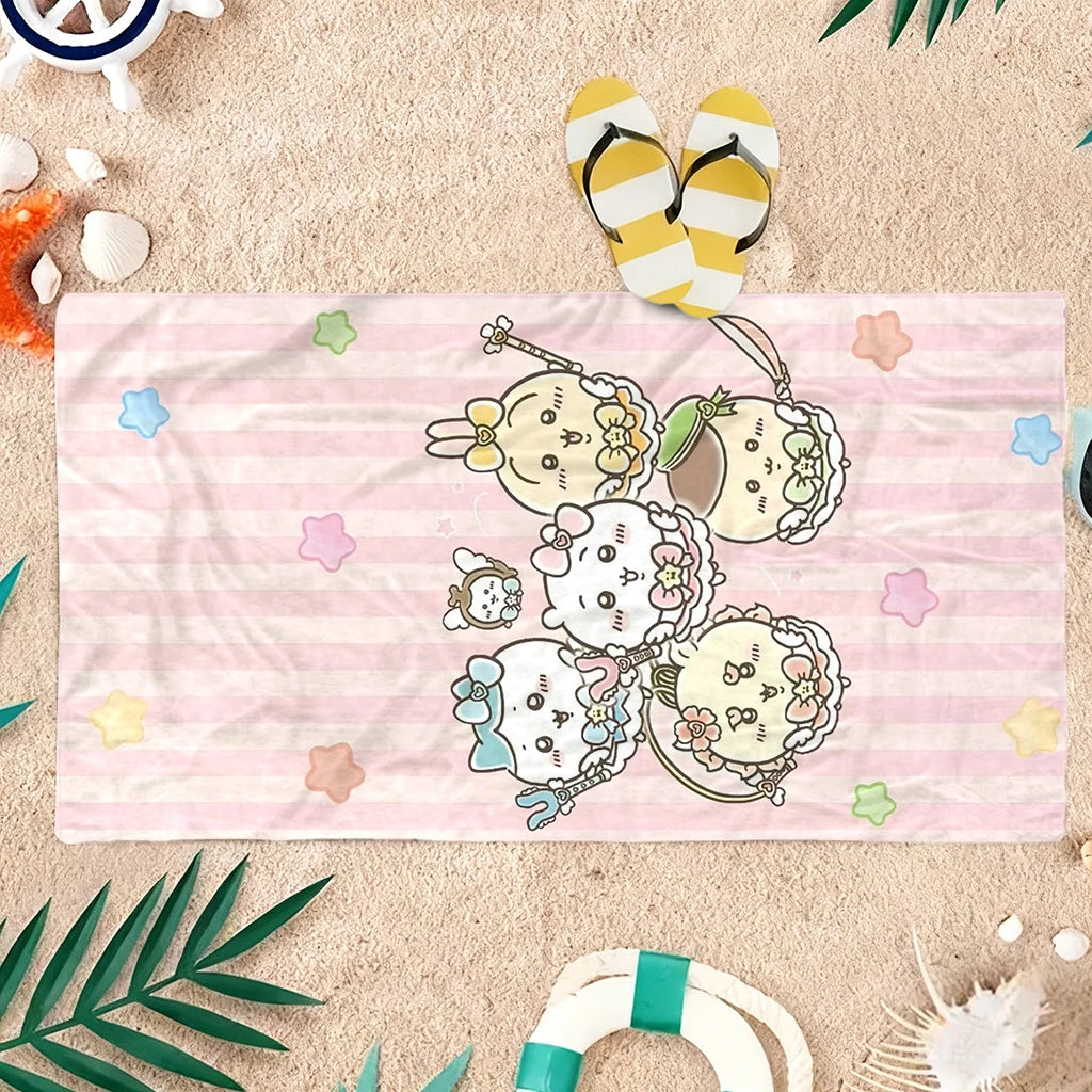 serviette plage rose clair étoiles animées absorption rapide polyester coton été plage yoga piscine