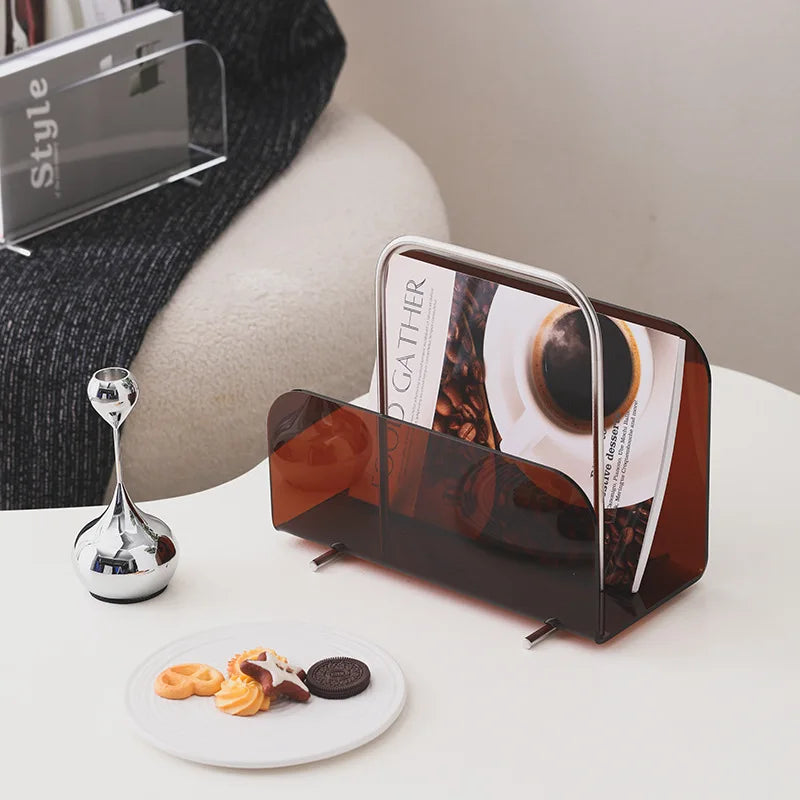 porte revues moderne transparent magazines minimaliste décoration maison magazines biscuits vase fleurs bougie