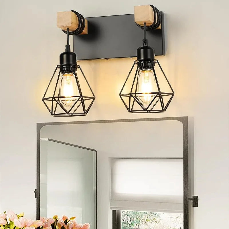 applique murale industrielle triple ampoule noir bois clair vintage mur trois lumières