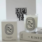 bougies parfumées cire gel aromathérapie forme coupe blanc logo diptyque verre transparent classique set