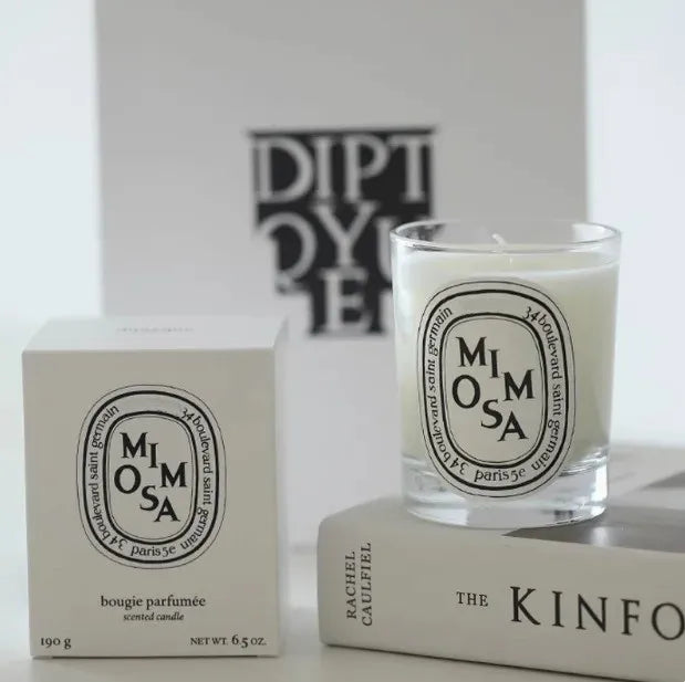 bougies parfumées cire gel aromathérapie forme coupe blanc logo diptyque verre transparent classique set