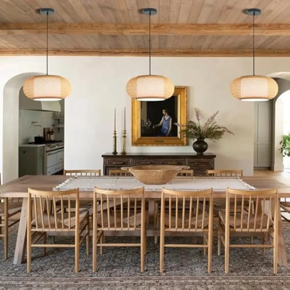 suspension lumineuse tissage bambou moderne noir beige clair chambre salon restaurant