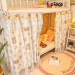rideau lit enfant motif animaux blanc beige rose tulle semi transparent fronces rubans métalliques